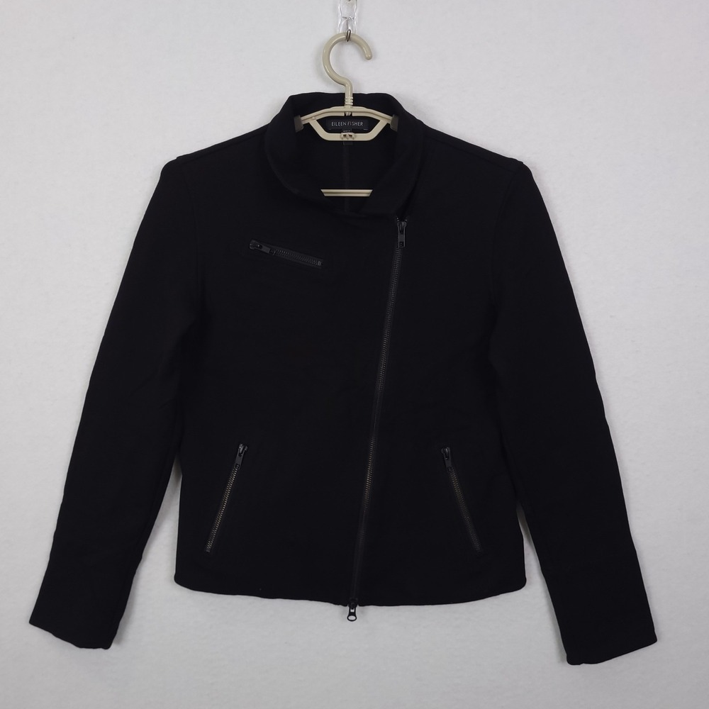 Eileen Fisher Moto Jacket Asymmetrical Zip Size Small Biker Punk Lagenlook